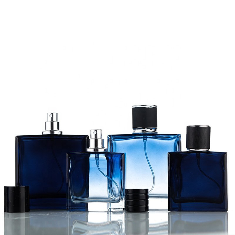 Cosmetic empty glass bottles 50ml 100ml square black matte glass perfume bottles fragrance lotion glass spray bottle with cap