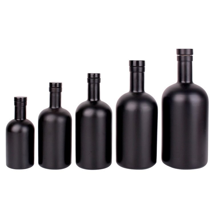 Hot sell botella de licor 200ml 375ml 500ml 750ml 1000ml empty matte black vodka glass bottles for whiskey liquor