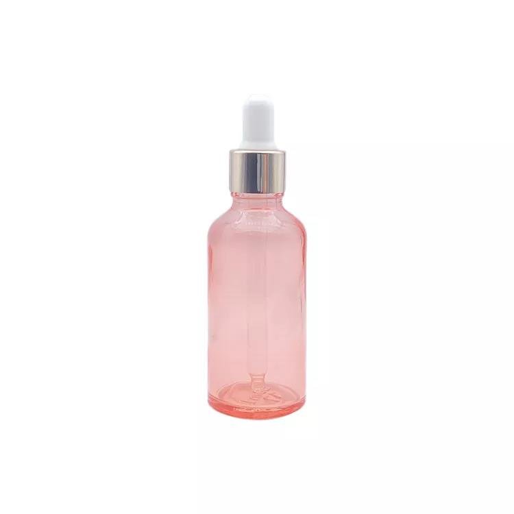 Round Oil Pink Serum Glass 2oz Dropper Bottle 30ml 100ml Eye Rose Gold Dropper Glass Bottle Pink Dropper Bottle For Cosmetic