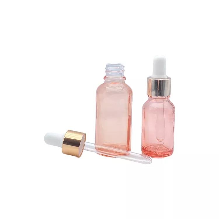 Round Oil Pink Serum Glass 2oz Dropper Bottle 30ml 100ml Eye Rose Gold Dropper Glass Bottle Pink Dropper Bottle For Cosmetic