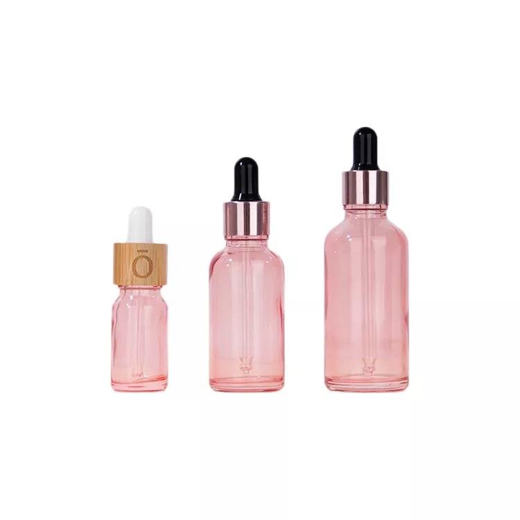 Round Oil Pink Serum Glass 2oz Dropper Bottle 30ml 100ml Eye Rose Gold Dropper Glass Bottle Pink Dropper Bottle For Cosmetic