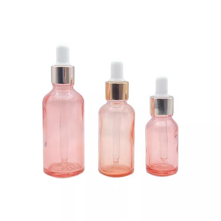 Round Oil Pink Serum Glass 2oz Dropper Bottle 30ml 100ml Eye Rose Gold Dropper Glass Bottle Pink Dropper Bottle For Cosmetic