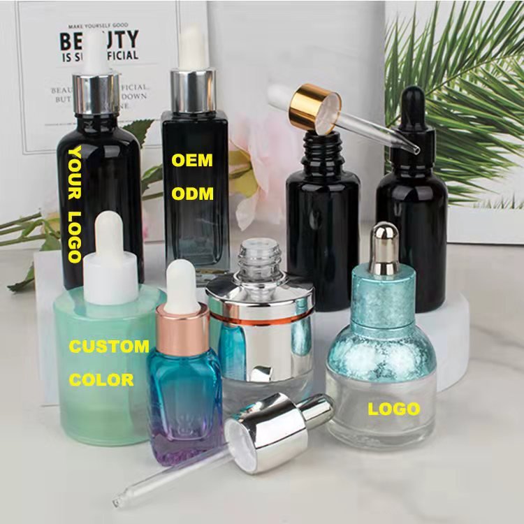 Dropper Serum Amber Essential Oil Bottle Glass Custom Luxury Cosmetic Screen Printing PUMP Sprayer Glass Products Custom Color