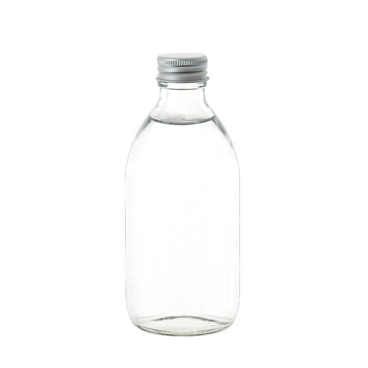 Custom Wholesale 200ml 300ml 500ml Empty Transparent Clear Boston Round Glass Water Beverage Juice Milk Bottle With Screw Cap