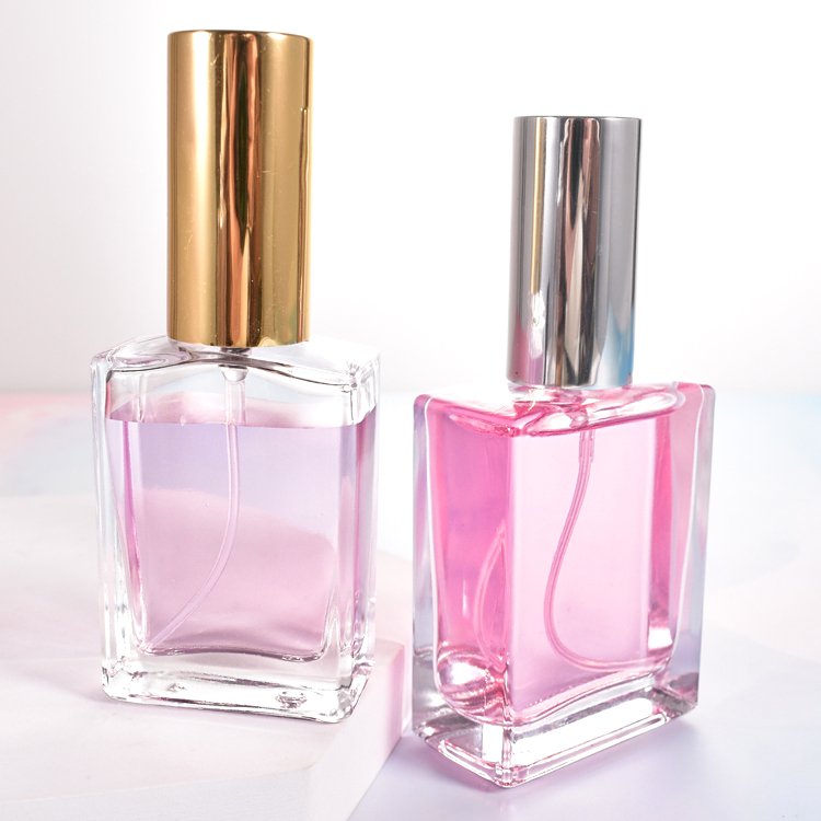 wholesale empty square 30ml 50ml 100ml rectangle screw cap perfume bottles with gold silver black spray cover