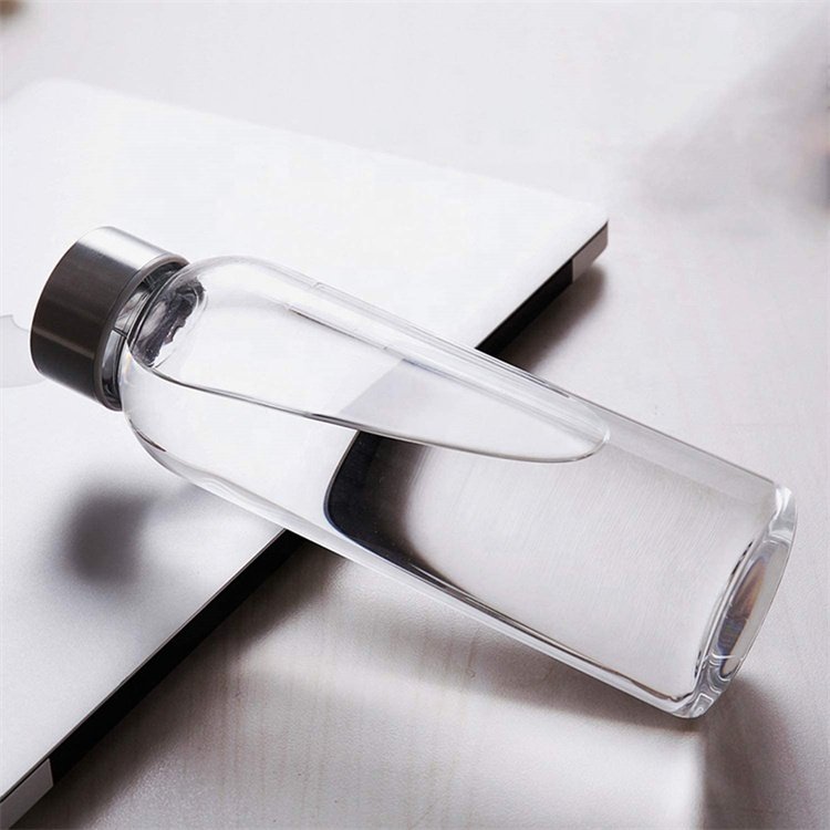 Luxury 350Ml 500Ml 16Oz 700Ml 1L Transparent High Borosilicate Glass Water Bottle With Stainless Steel Lid