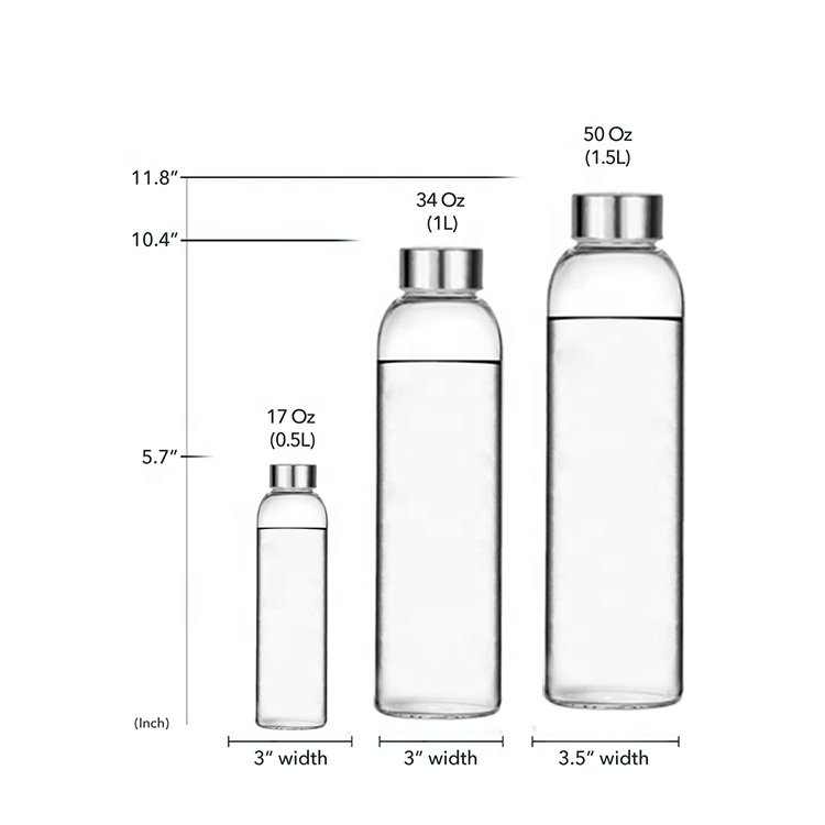 Luxury 350Ml 500Ml 16Oz 700Ml 1L Transparent High Borosilicate Glass Water Bottle With Stainless Steel Lid