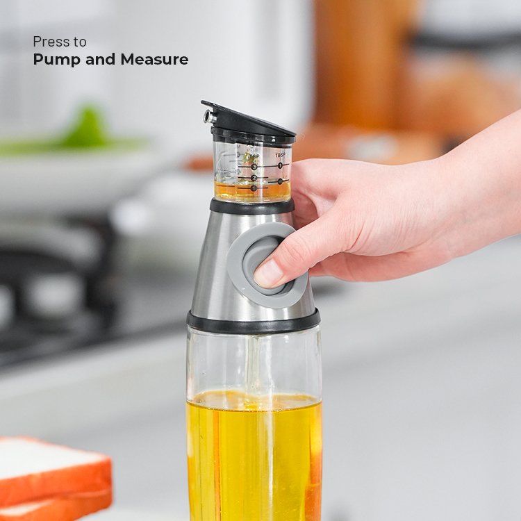 kitchen empty cooking Measured dispenser glass bottle for olive oil and vinegar pump measuring oil container