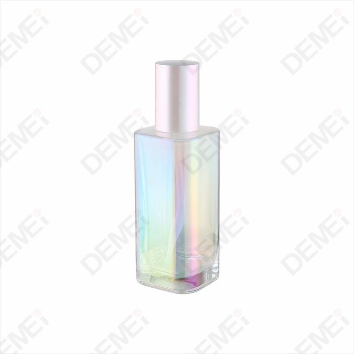 DEMEI 40ml 80ml 110ml luxury holographic electronic plating square glass lotion bottle with plastic white pump