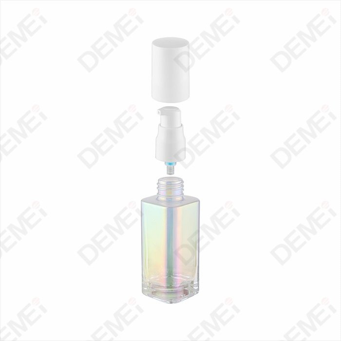 DEMEI 40ml 80ml 110ml luxury holographic electronic plating square glass lotion bottle with plastic white pump