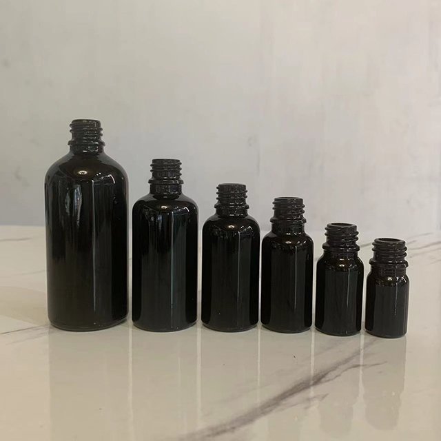 Hengjian 5ml 10ml 15ml 20ml 30ml 50ml 100ml shiny black glass serum dropper bottle with cap for cosmetic essential oil