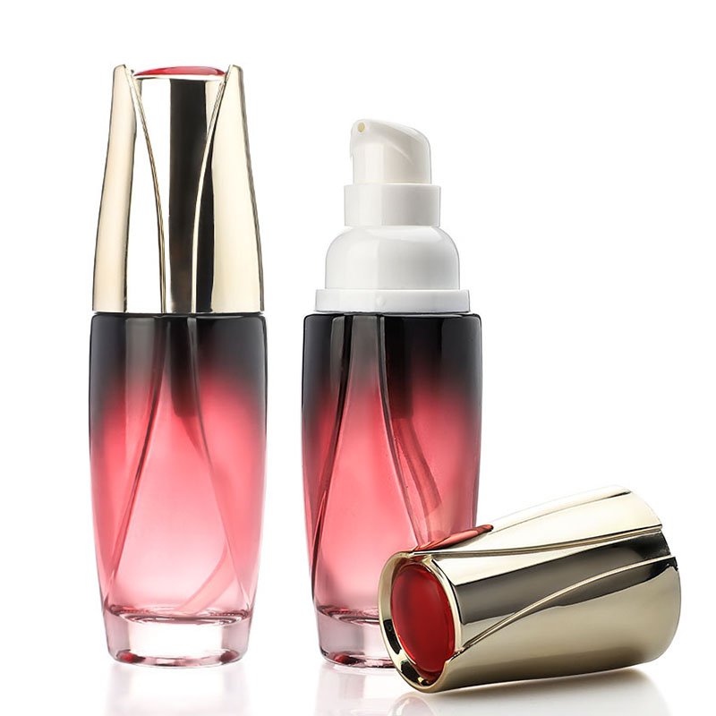 50ml luxury empty refillable lotion serum foundation glass bottle with gold lids white pump skin care cosmetics packaging bottle