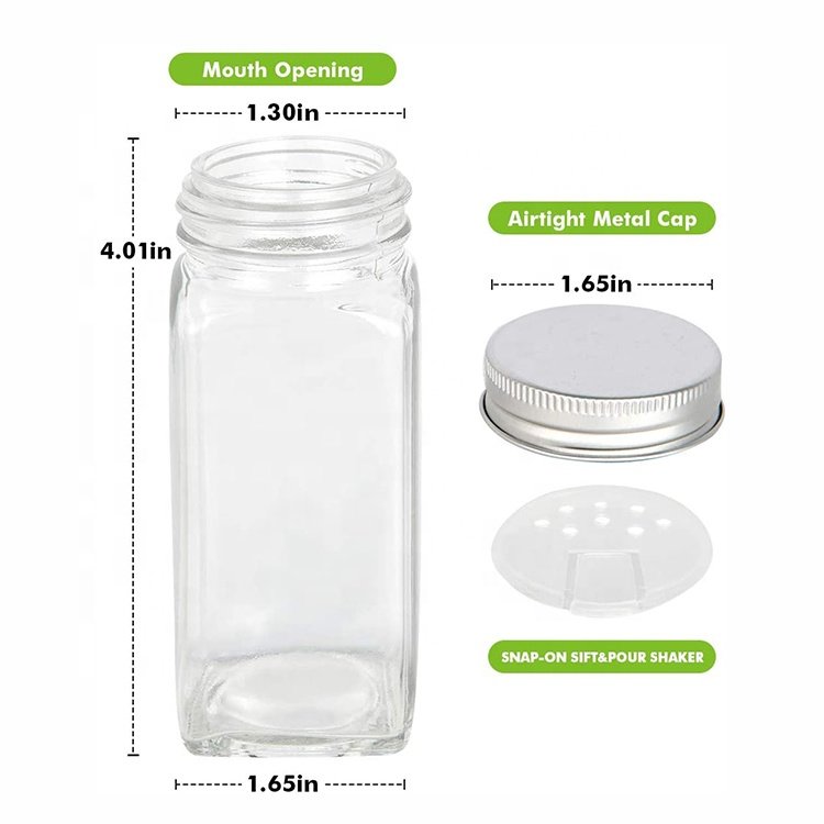 4oz Empty Square 24 Pcs Glass Spice Jar Bottles Small with Metal Lids