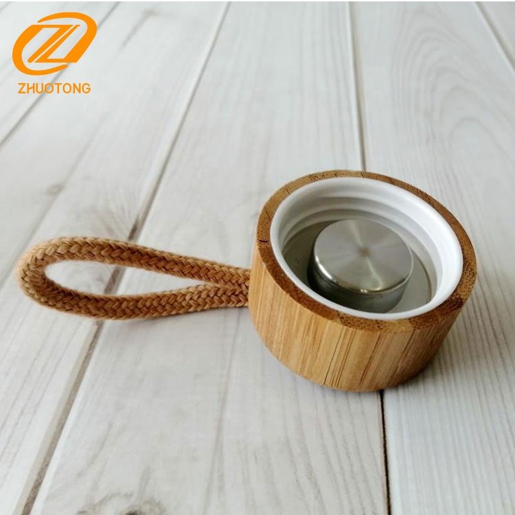 Silicone sleeve heat insulation bpa free sports glass water bottle with bamboo lid and rope