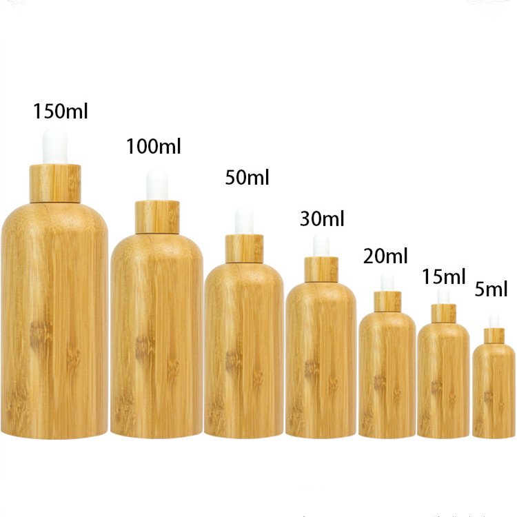 Recyclable Empty 5ml 10ml 20ml 30ml 50ml 100ml Serum Essential oil Glass Bamboo Dropper Bottles