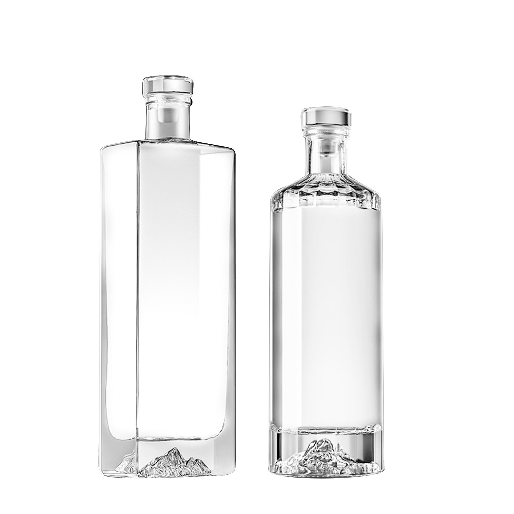 Stock Mountain Bottom Super Flint glass bottles for Gin Rum Whisky 100ml 500ml 700ml 1000ml with glass lid