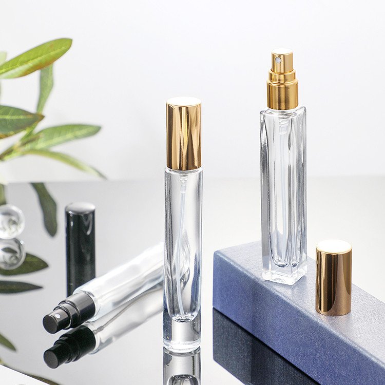 perfume glass bottles 10ml snap on neck perfume spray bottle with aluminum sprayer metal cap