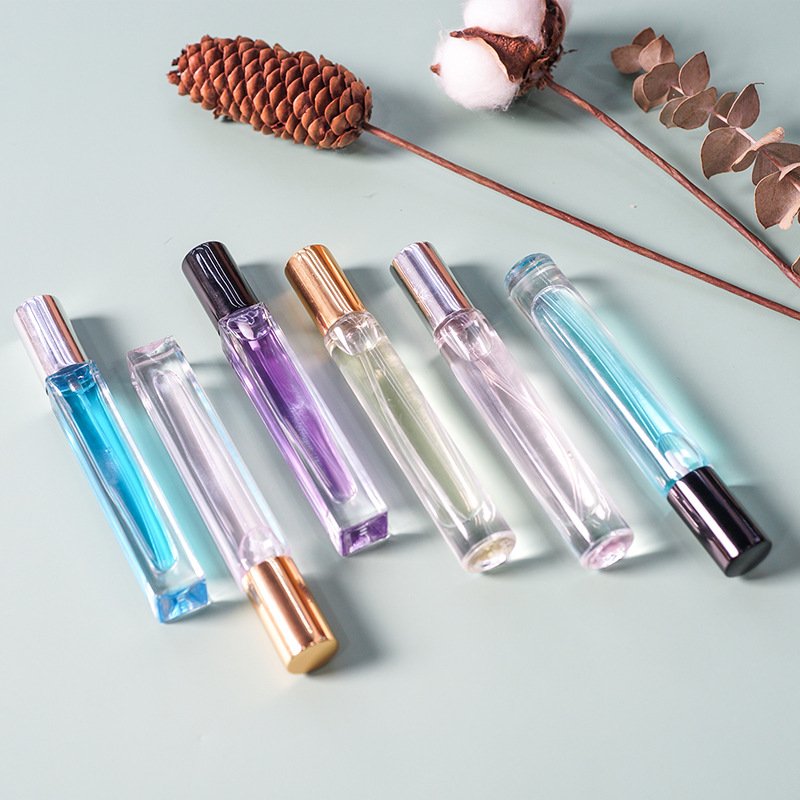 perfume glass bottles 10ml snap on neck perfume spray bottle with aluminum sprayer metal cap