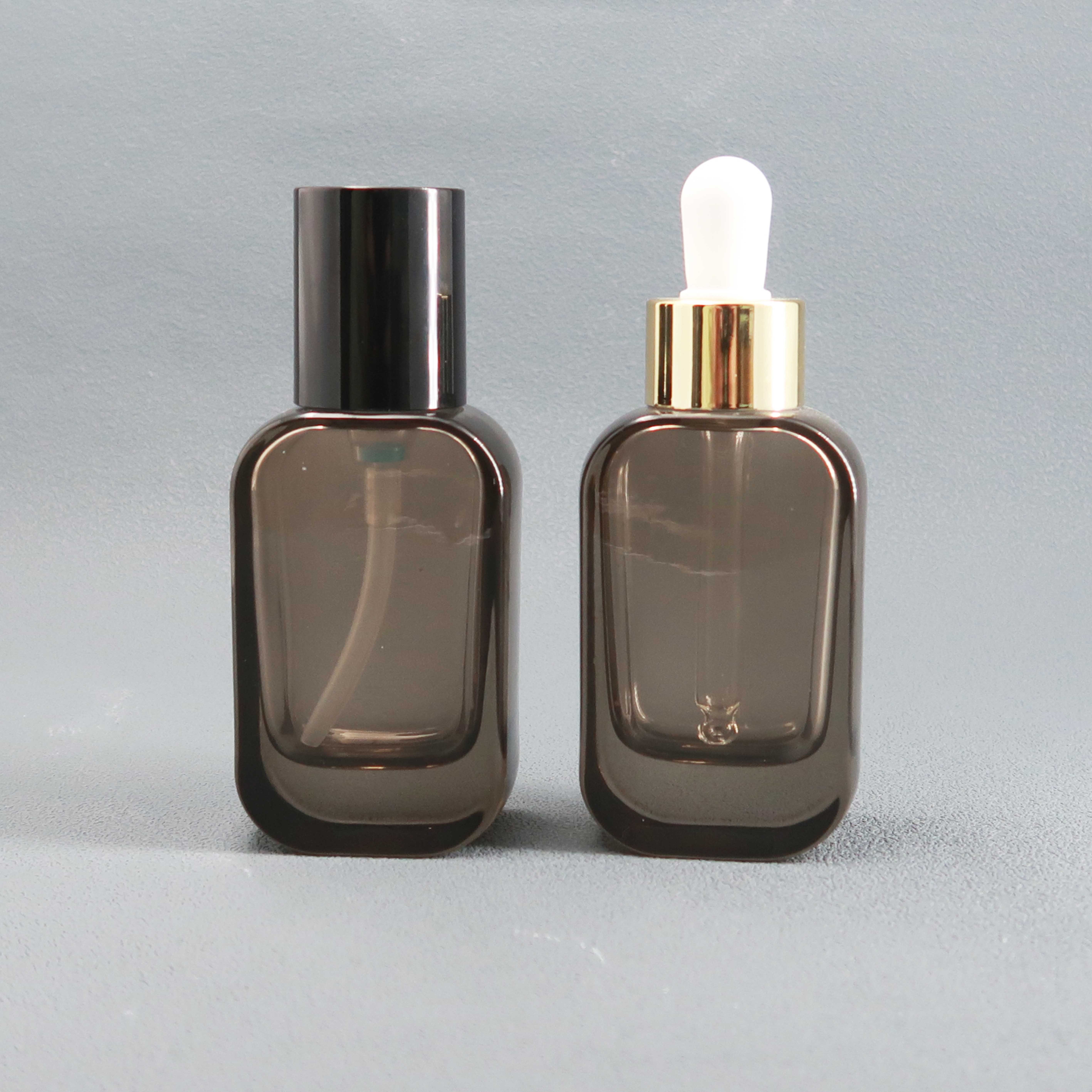 Wholesale grey color glass jar with lid cosmetic custom glass black lotion pump glass bottle for lotion pump