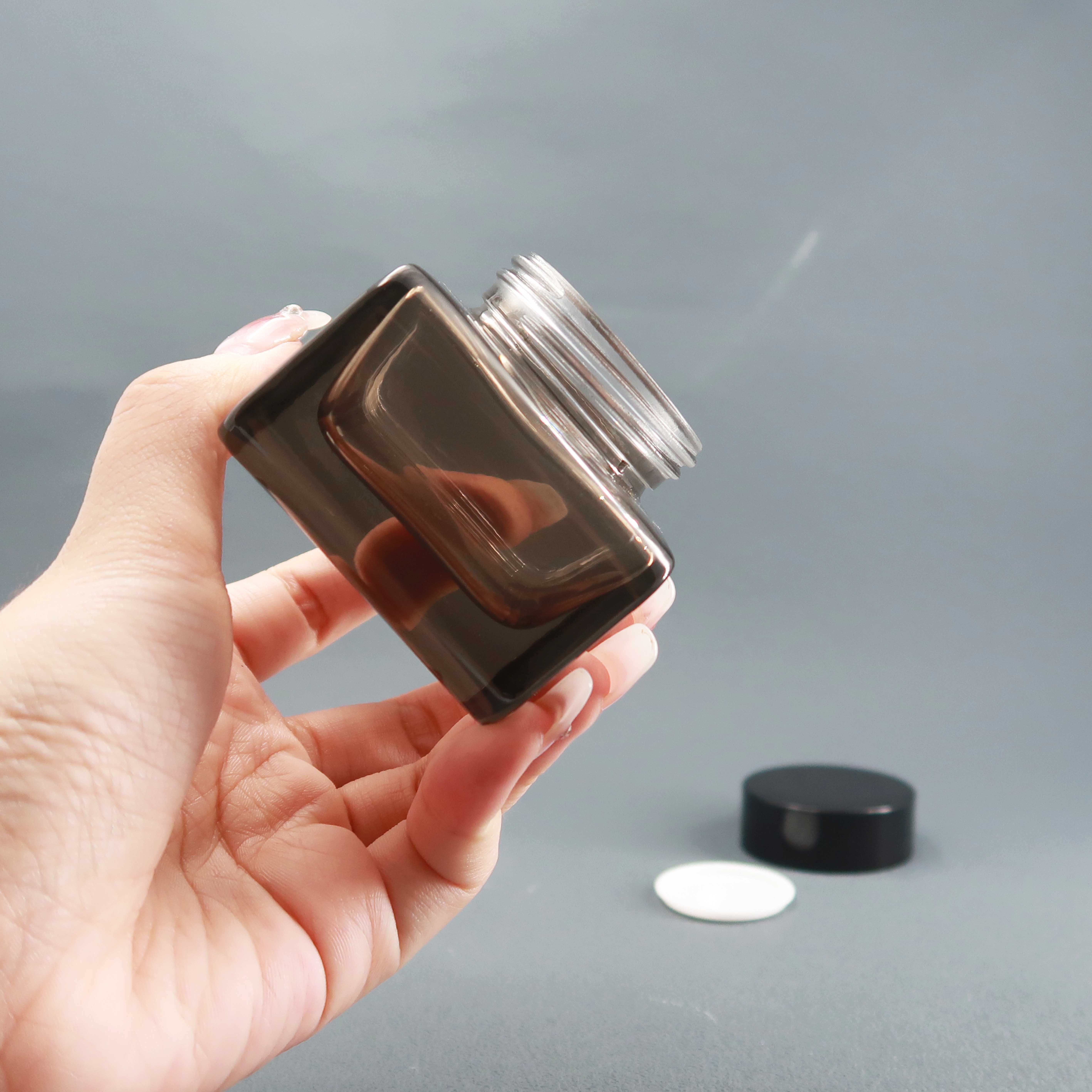 Wholesale grey color glass jar with lid cosmetic custom glass black lotion pump glass bottle for lotion pump