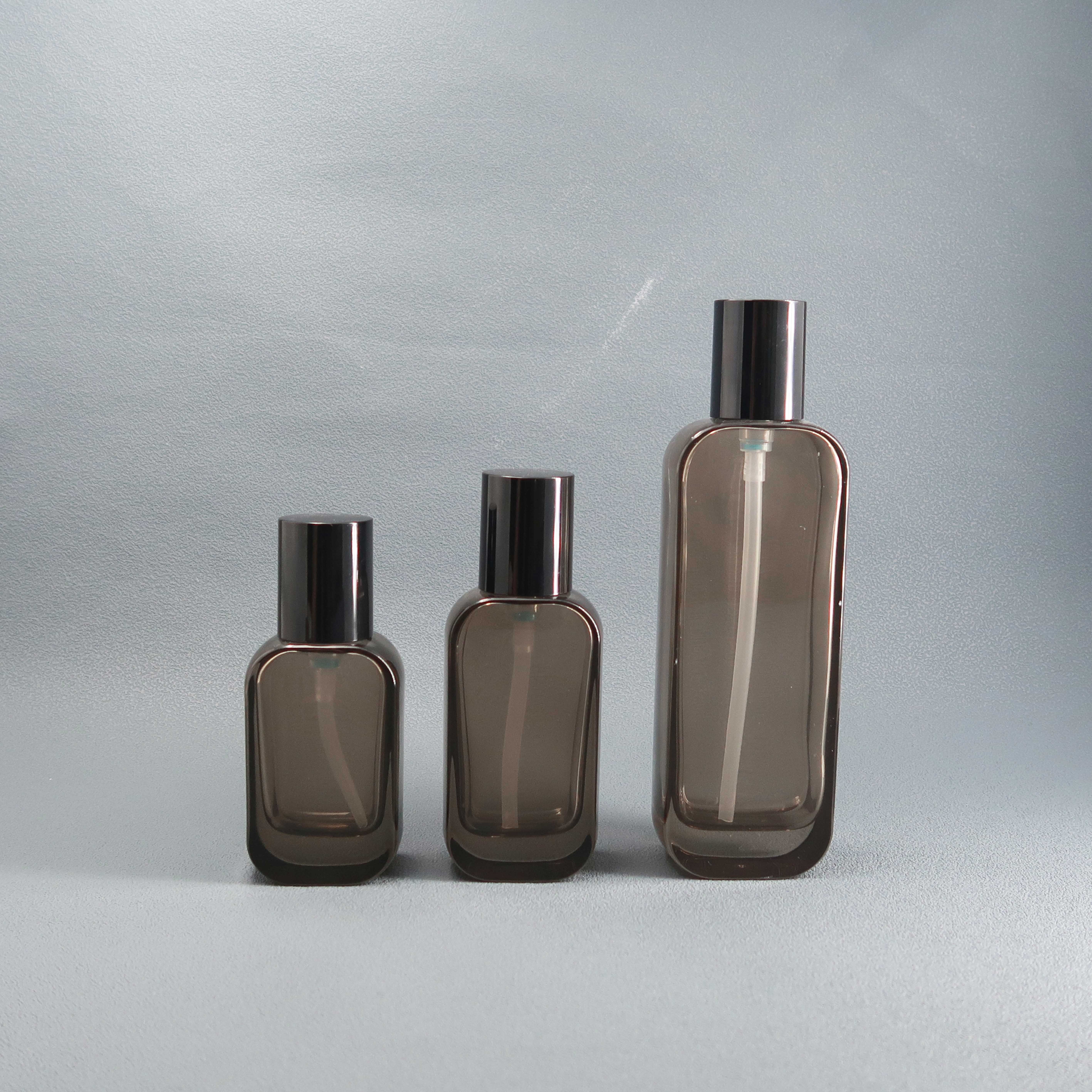 Wholesale grey color glass jar with lid cosmetic custom glass black lotion pump glass bottle for lotion pump