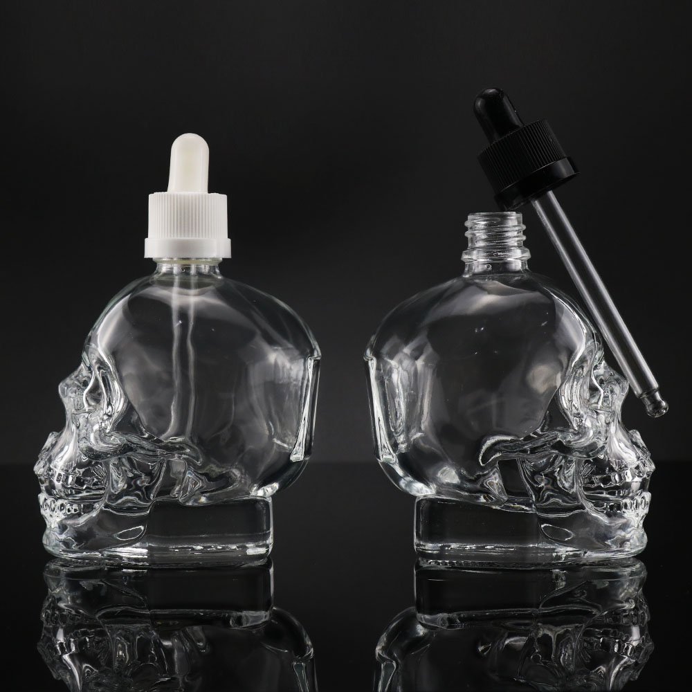 skull shape fragrance bottle 60ml perfume glass bottle 1 oz 30ml dropper bottles for skin care products