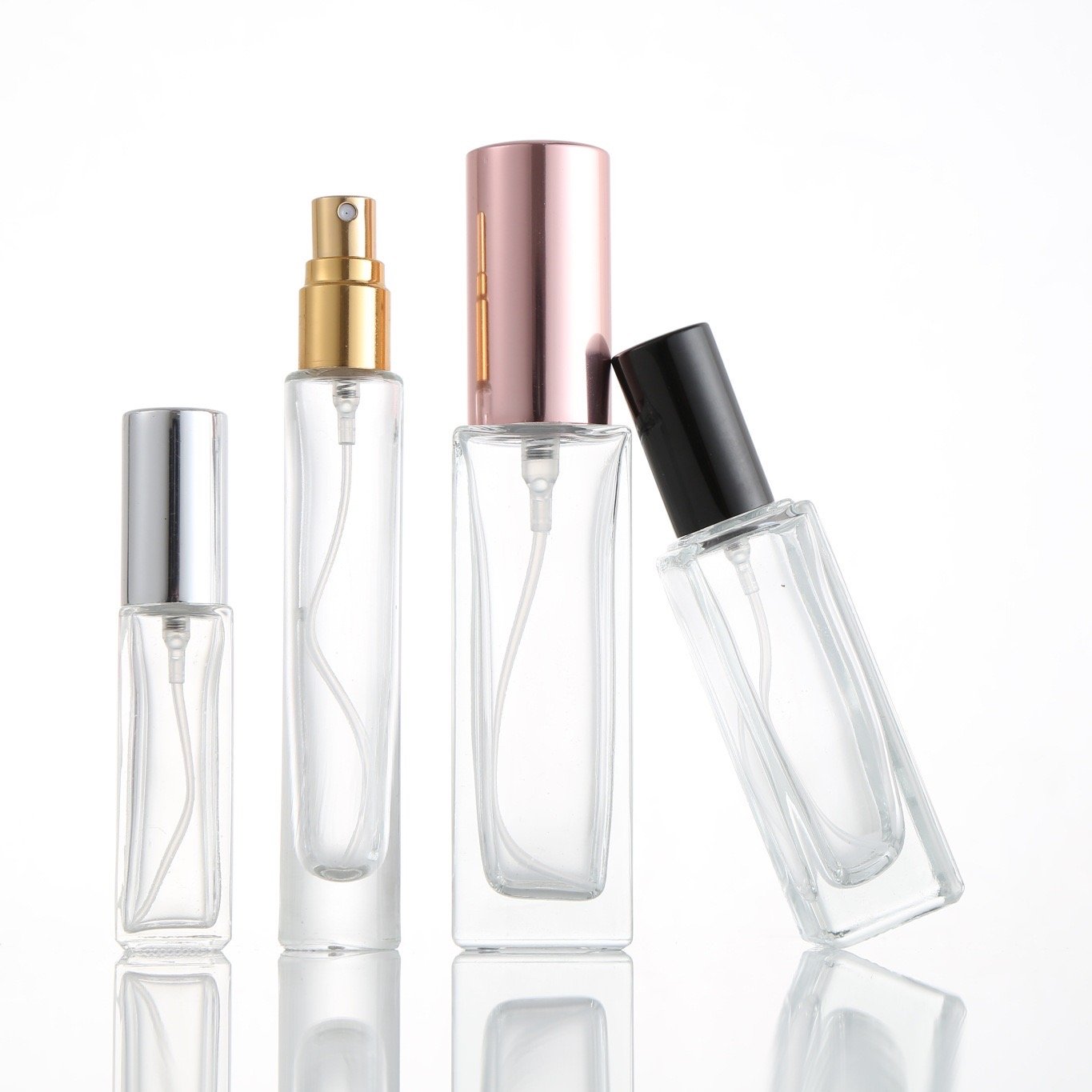 Luxury 5ml 10ml clear round glass perfume bottle thick bottom glass bottle with black gold silver aluminum spray and cap