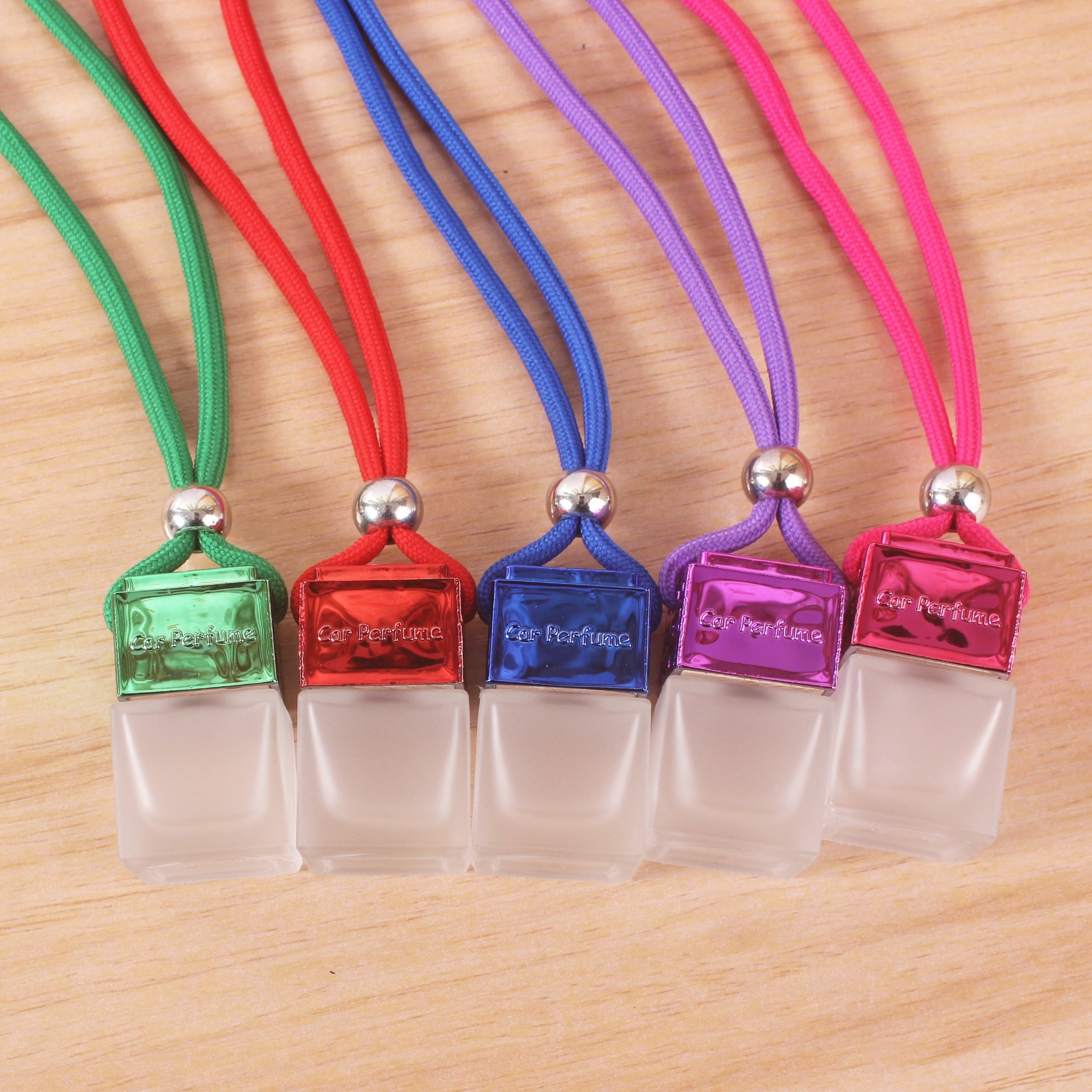 6ml Square Clear Bottle With Colored Cap Car Perfume Pendant Air Freshener Empty Glass Bottle Hanging Car Diffuser Bottle