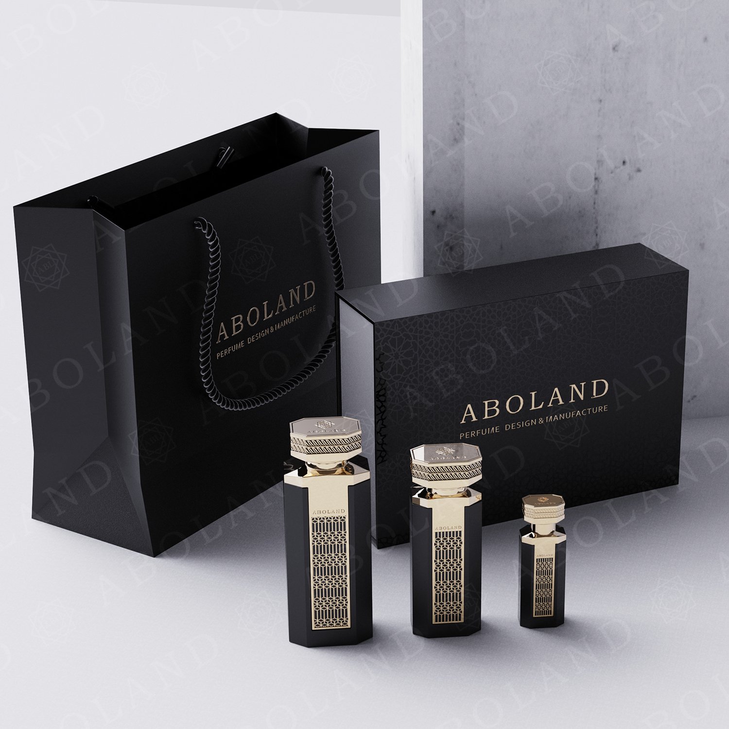 Perfume Packaging Box Golden Perfume OEM ODM Glass Bottle Empty Glass Bottle Perfume for sales