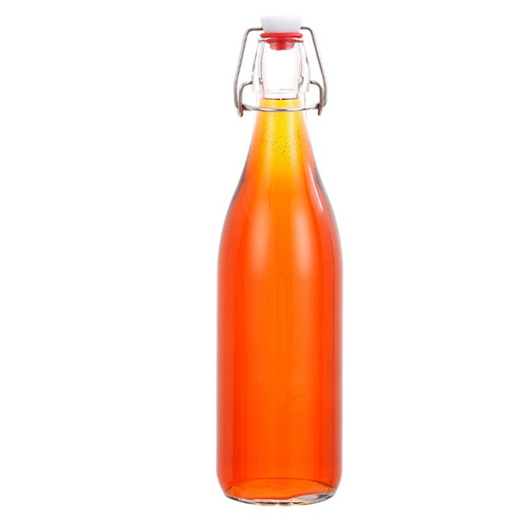 Wholesale Classic Unique Clear Beer Wine Water Glass Bottle With Metal Locking Lid