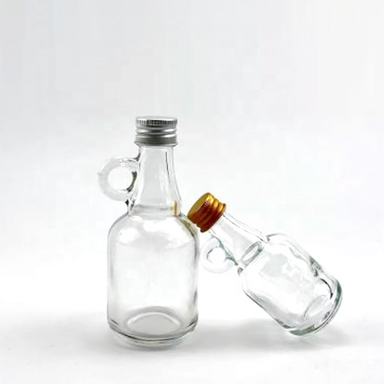 ONO Factory Price 50ml 100ml 250ml Empty Clear Small Mini California Glass Bottles With Handle For Maple Syrup