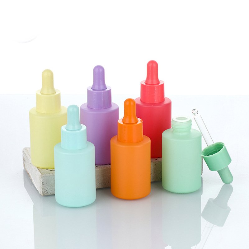 Free Sample Factory OEM Skin Care Essential Oil Essence Packaging Frosted Glass Flat Shoulder Matte Serum Dropper Bottle