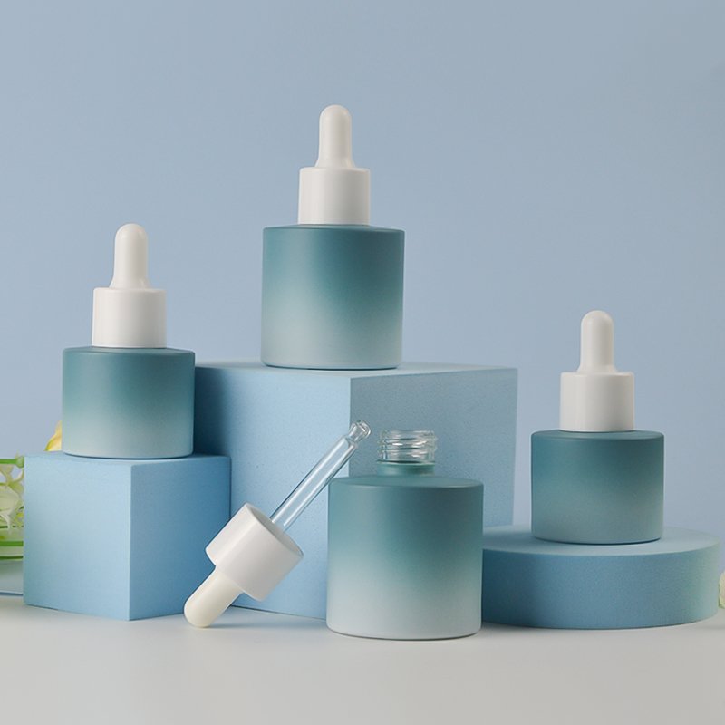 Free Sample Factory OEM Skin Care Essential Oil Essence Packaging Frosted Glass Flat Shoulder Matte Serum Dropper Bottle