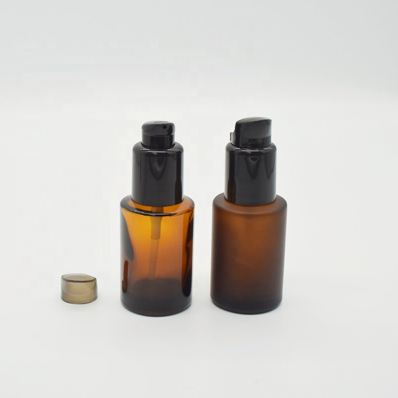 30ml 15ml matte amber glass bottles pump cosmetic packaging 1oz serum bottle glass with pump