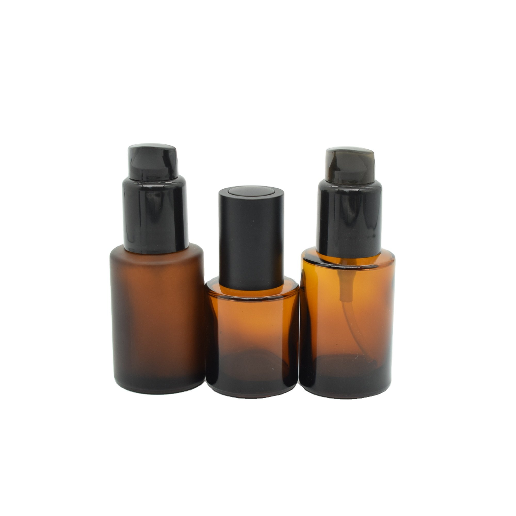 30ml 15ml matte amber glass bottles pump cosmetic packaging 1oz serum bottle glass with pump