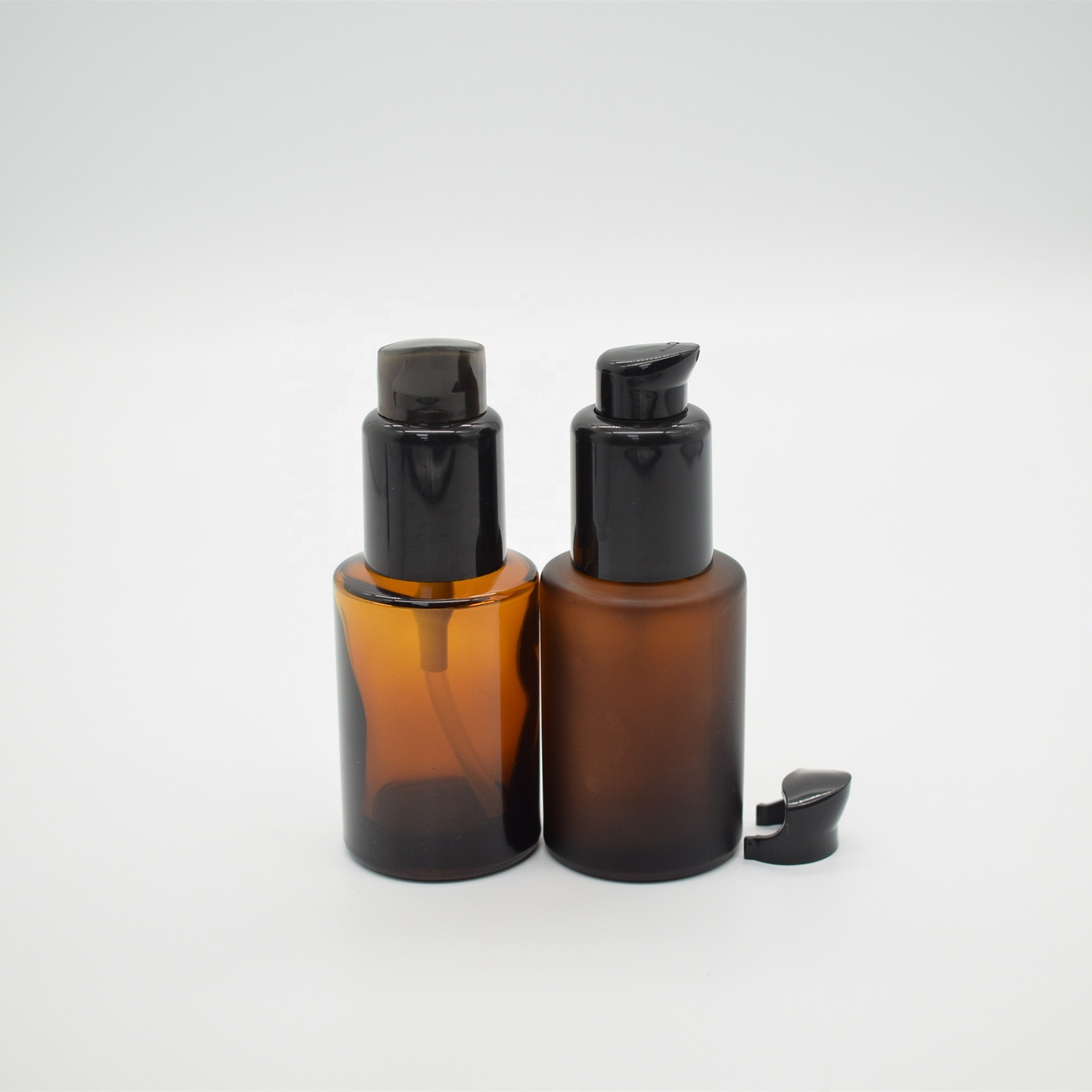 30ml 15ml matte amber glass bottles pump cosmetic packaging 1oz serum bottle glass with pump