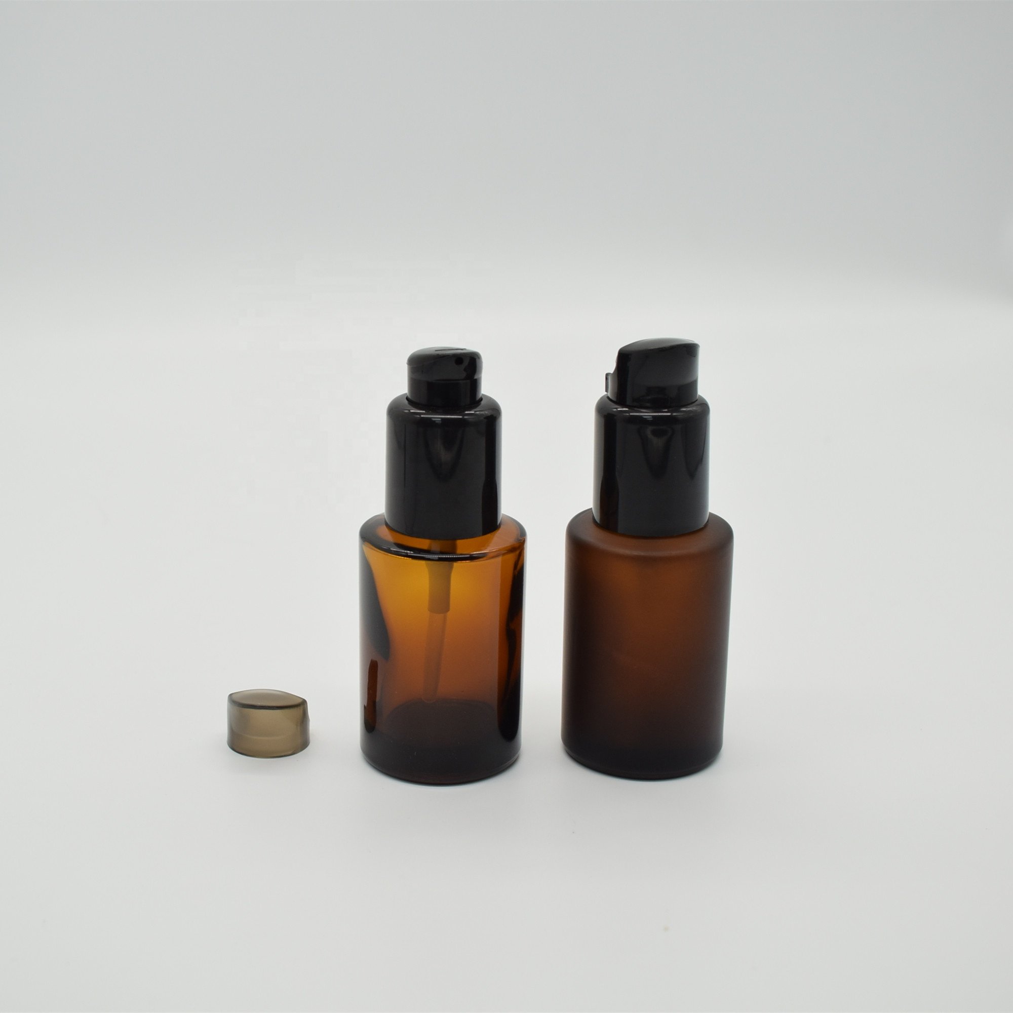 30ml 15ml matte amber glass bottles pump cosmetic packaging 1oz serum bottle glass with pump