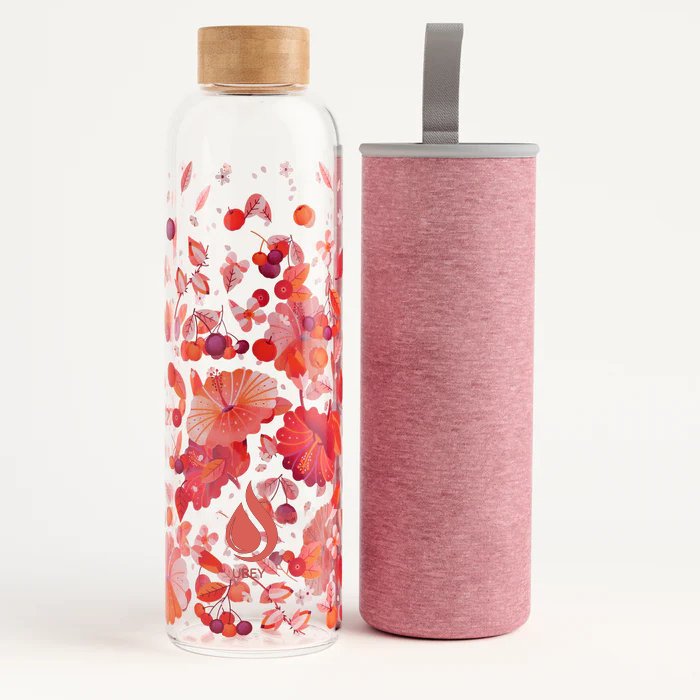Custom logo hydrogen water glass bottle borosilicate glass tumbler cup with bamboo lid 500ml 750ml 1L