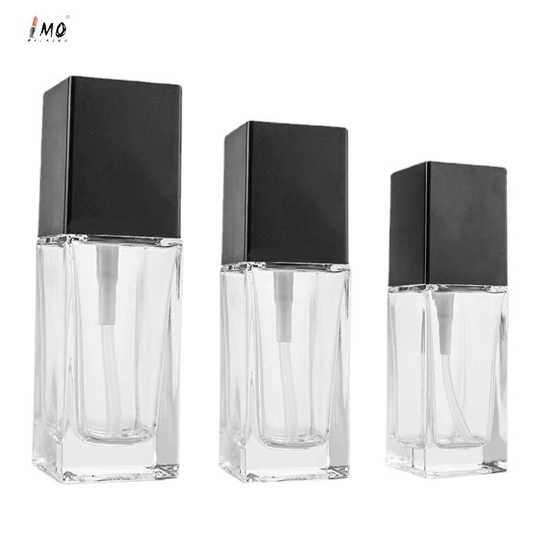 Wholesale Cosmetic Makeup 15ML 20ML 30ML 50ML Square Glass Foundation Pump Bottle Packaging Manufacturer