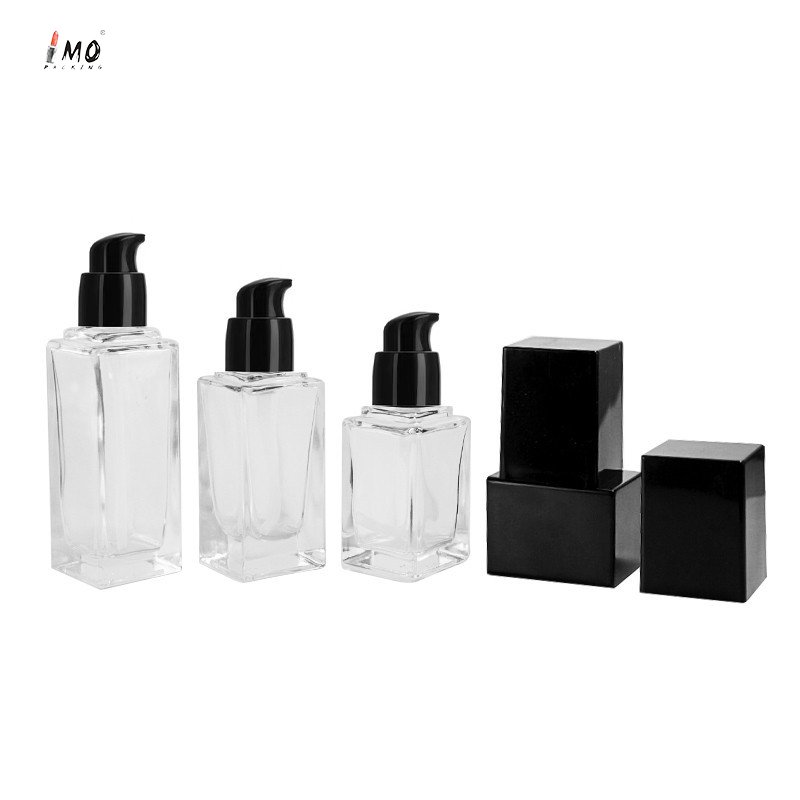 Wholesale Cosmetic Makeup 15ML 20ML 30ML 50ML Square Glass Foundation Pump Bottle Packaging Manufacturer