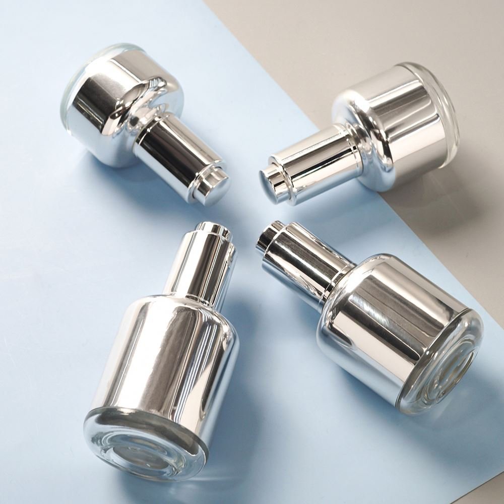 Specializing production glass bottle manufacturers round aluminum gold essence spiral mouth dropper bottle 30ml