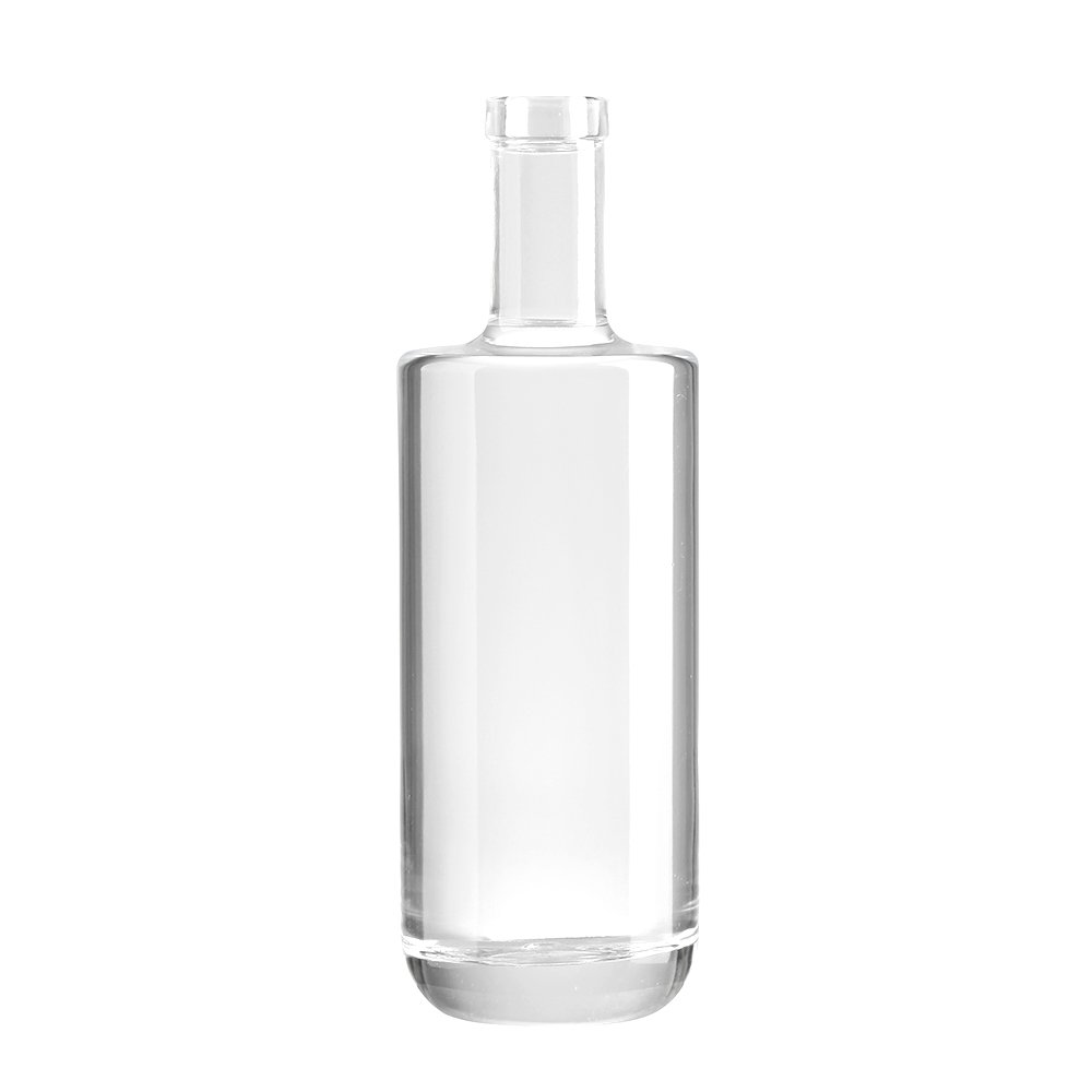 Custom 700ml 750ml embossed clear whiskey vodka tequila gin rum brandy glass bottle with synthetic cork