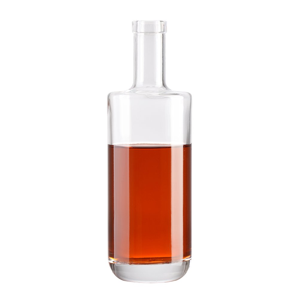Custom 700ml 750ml embossed clear whiskey vodka tequila gin rum brandy glass bottle with synthetic cork