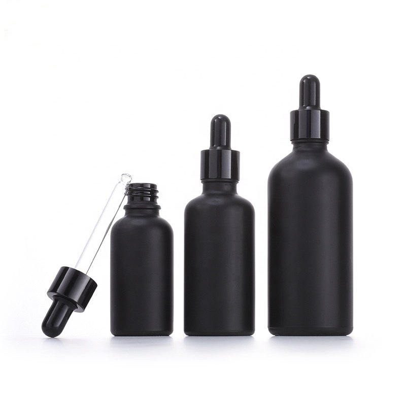 matte black glass bottle 100 ml 50 ml 30 ml frosted black serum bottle 15 ml 10 ml cosmetic dropper essential oil bottle