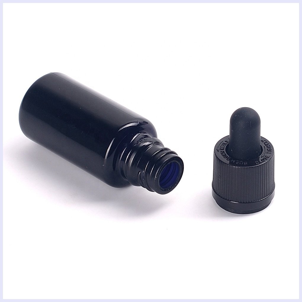 ultra violet glass bottle 100 ml 50 ml 30 ml 15 ml 10 ml black glass essential oil bottles with child proof dropper pipette
