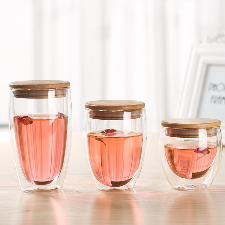 Wholesale 250ml 350ml 450ml transparent double wall borosilicate glass cup