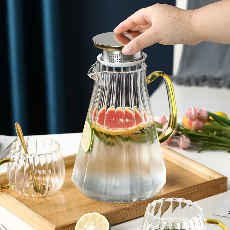 glass bottle for cold water lemon tea cup set 6 pcs drinking cup water jug glass set luxury
