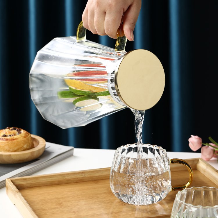 glass bottle for cold water lemon tea cup set 6 pcs drinking cup water jug glass set luxury