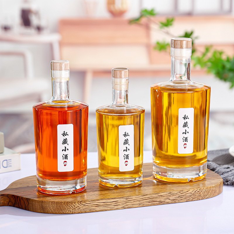 Wholesale 100ml 375ml 500ml 750ml glass empty bottles liquor wine gin whisky vodka spirits glass bottle with cork lid