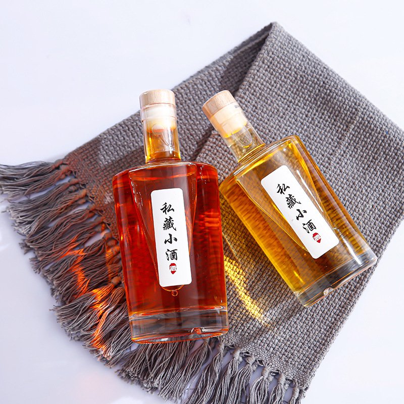 Wholesale 100ml 375ml 500ml 750ml glass empty bottles liquor wine gin whisky vodka spirits glass bottle with cork lid